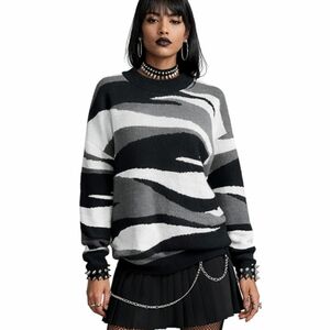 Vintage ROXY Size‎ Medium Early Door Sweater Black White Gray Oversized Y2K